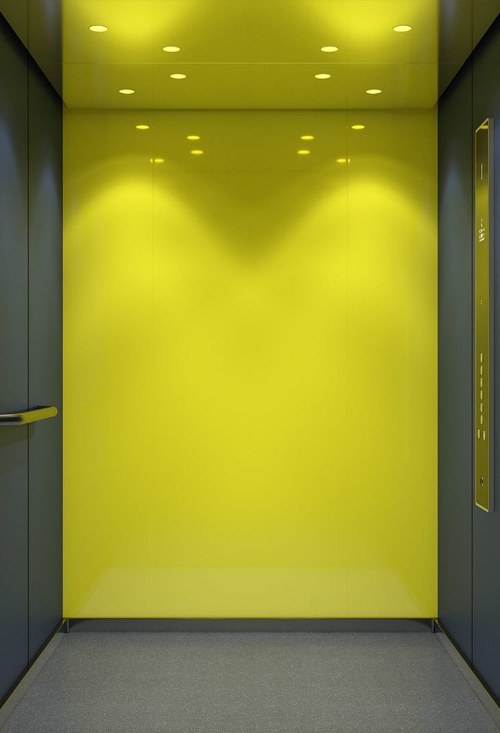 finition ascenseur jaune couleurs vives